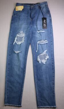 NWT Blue Age High Rise Distressed Mom Jeans Size 1 / 27x31 Rigid Cotton Blue